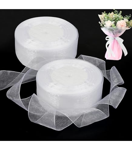 Nastro Organza Con Bordo Perle Bianco Finto - 5 Iarde (4,57m) Larghezza 40mm - Per Matrimoni, Bomboniere, Fai Da Te E Confezioni Regalo - 6