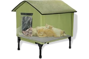 UNKJIN Large Outdoor Cat House, Elevated Waterproof Insulated Cat Kennel for Outside, Winter House for Indoor Outdoor Cats and Small Dogs, Feral Cat Shelter for Multiple Cats (Green)