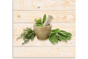ARTLAND Küchenrückwand Glas mit Motiv Spritzschutz Küche 60x55 cm Glänzend Design Kräuter Holzoptik Essen Lebensmittel Gewürze C8CL