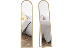 HOMCOM Specchio da Terra Moderno a Figura Intera, 40x160 cm Specchio da Parete e Autoportante ad Arco con Cavalletto Effetto Pietra, per Camera da Letto, Soggiorno e Ingresso, Beige