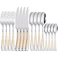 Zerophilo 16 Piece Silverware Set,Stainless Steel Flatware Set Spoon and Fork Set for 4,Kitchen Utensil Cutlery Set Mirror Finish Dishwasher Safe Gift Package (gold)