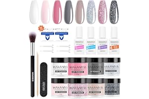 ‎WAKANIYA Nagel Dipping Powder Set, 8 Farben Rosa Grey Glitzer Dip Pulver Nail Starter Kit mit Base Top Coat Nägel Brush Maniküre Set, French Nagelpuder Kit für Anfänger Home DIY Nail Art System