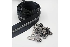 #5 Black Nickel Metallic Nylon Coil Teeth Zippers by The Yard Bulk 10 Yards Black Tape with 25pcs Black Nickel Sliders for DIY Sewing Tailor Craft Bag Leekayer(Black)