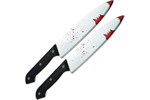 REDSTAR FANCY DRESS Couteaux Plastique avec Faux Sang 30 cm - Farce et attrape adulte, Lot de 2 faux couteau, Zombie knife, Accessoire, déguisement et décoration pour Halloween party, cosplay, fête et carnaval