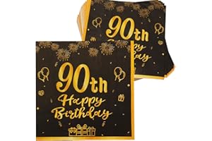 SZSMART Happy Birthday Black and Gold Napkins, 48pcs Party Napkins, Birthday Napkins Happy Birthday Decorations Paper Tissues for Men,Women Birthday Party Supplies Table Decoration (90th)