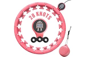 FIVANGIN Smart 28 Knots Detachable Weighted Hula Hoop[Counter, Weight Ball, Adjustable], Hula Hoop for Adults and Kids, Pinkish red