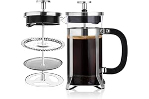 PARACITY French Press, Kaffeebereiter aus 304 Edelstahl Filter und hitzebeständigem Glas, tragbare French Press klein, 350ML Kaffeepresse für Reisen und als Geschenk zu Hause(Silber)