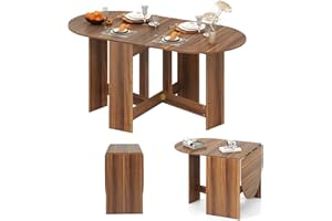 GIANTEX Mesa de Comedor Plegable de Madera para 4-7 Personas, 163 x 80 x 75 cm, Mesa Ovalada Multifuncional con Tablero Extensible, para Comedor, Salón, Dormitorio (Marrón)