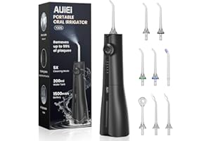 AUIEI Water Flosser Pick for Teeth & Braces, 300ML Cordless Power Dental Flossers with 8 Jet Tips, Oral Irrigator 5 Use Modes, IPX7 Waterproof, Portable for Home Travel