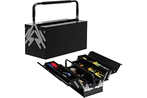 DURHAND Metal Tool Box 3 Tier 5 Tray Professional Portable Storage Cabinet Workshop Cantilever Toolbox with Carry Handle, 45cmx20cmx34.5cm, Black