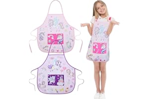 ROSEMO 2pcs Tabliers Licorne Cuisine Enfants 62 cm Tablier Rose Violet Mignon avec Grande Poche pour Fille 3-8 Ans Cuisine Bricolage Activités Fête Noël