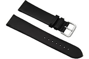 myledershop 20mm Morbido pelle di vitello cinturino per orologio in negro con fibbia in argento