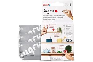 tesa Sugru Colla Modellabile Multiuso, Pasta adesiva versatile, per Riparare, Incollare e Fissare senza Forature, Confezione da 3 x 3.5 g, Grigio