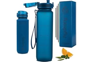 Hydracy Botella de Agua con Marcador de Tiempo - 1 L Botella de Agua Deportiva sin BPA - Botella de Gimnasio Antifugas con Funda Antitranspirante e Colador de Infusión