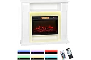 HOMCOM Camino Elettrico con Cornice Effetto Fiamma 3D Realistico 3 Modalità, 1800W Caminetto Elettrico da Incasso con Luce LED e Riscaldamento Regolabile, 2 Telecomandi, Termostato, Timer, Bianco