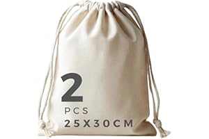 POLHIM Bolsa de Tela de Algodón, 25 x 30 cm - Con Cordón para Pintar - de Yute Sin Imprimir para Almacenamiento de Frutas, Verduras, Ideal para Manualidades y Regalos