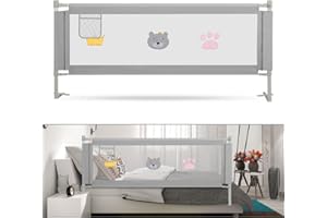 Izrielar - Barrera para cuna de 200 cm, altura ajustable de 70 a 98 cm, protección de seguridad con malla aireada, estable y fácil de montar, color gris