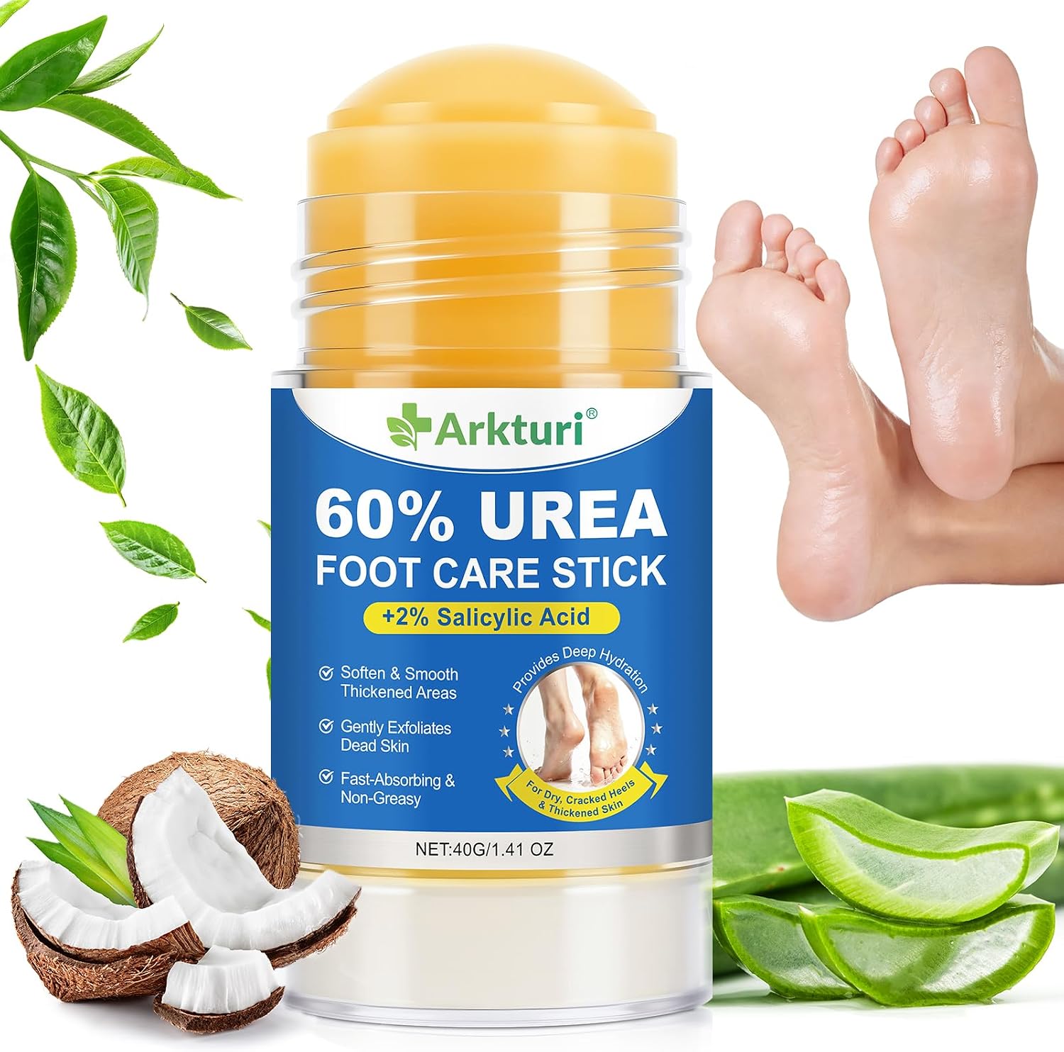 Crema Urea 60%, Crema para Pies Secos y Agrietados, Barra Reparadora Talones Agrietados, Manos y Codos, Suaviza Callos y Grietas, 40g (1PC)