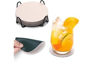 Chitomars Lot de 12 Dessous de Verre, Set de Coaster Antidérapant Double Face Lavable Dessous de Verre Isole et protège Les Meubles pour Servir Cafés dans Une Maison ou Un Bar (Rond, Blanc Vert)