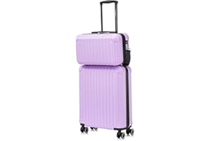 R.Leone Valigia Ryanair 55x40x20 cm+ 40x20x25 cm Set 2 Pezzi Trolley Bagaglio a mano 4 Ruote e Beauty Case in ABS 2208 (Lilla, Set 2 Pezzi S+XS)