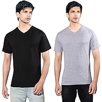 YAZHI Men's Regular Fit V Neck Plain Combo Cotton t Shirts-Pack of 2