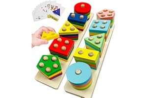 Ucokee Giocattoli Montessori 2 3 Anni, Puzzle in Legno con 2 PCS Impilare e Ordinare, 12 carte educative per bambini - Gioco di Attività e Sviluppo in Legno Colori Pastello per bambini 1 2 3 4