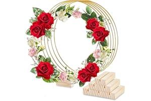 DTYGUIXE Base para Centro de Mesa de Flores, 6 Anillos de Boda para Manualidades de 30 cm y 6 Soportes de Madera para Tarjetas de Boda Aros Metálicos Dorados para Centro de Mesa para Boda Comunión