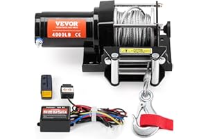 VEVOR Treuil Électrique VTT UTV Capacité de Traction 1814 kg 12 V CC avec Câble en Acier à 7 Brins Φ0,5 x 1188,7 cm, Télécommande Sans Fil et Filaire, Étanchéité IP55, Treuil pour Remorquage VTT UTV