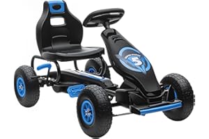 HOMCOM Gokart, Kinderfahrzeug mit 3-stufigen verstellbarem Sitz, Tretfahrzeug mit Gummireifen, Pedal und Handbremse, Kettcar für 5-12 Jahre Kinder bis 50 kg, Outdoor, Blau
