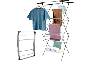 Aspect Clothes Airer,Clothes Drying Rack, 3 Tier Clothes Airer Indoor Cloth Airer With Extra Wings, Non-Slip Wet Clothes Dryer, Folding Clothes Horse Indoor and Outdoor All Weather Laundry Rack