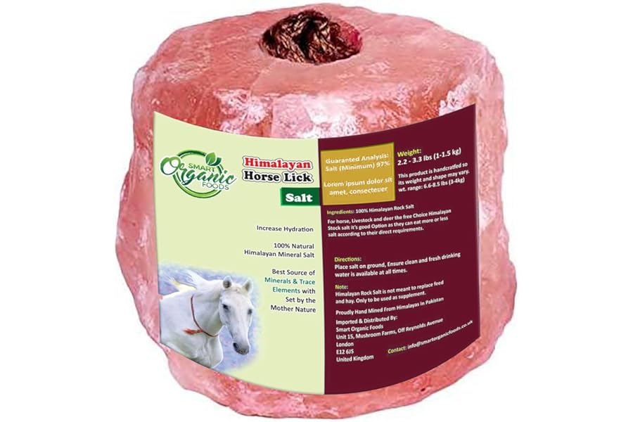 Smart Organic Foods Himalayan Animal Horse Lick Natural Pink Salt, Natural shape salt with strong hanging Rope Suitable for all Animals 1-1.5 kg Salt l Product from Pakistan