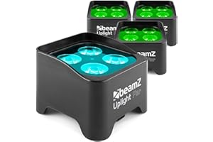 BeamZ BBP90 set de 4 focos Uplight PAR LED con batería, 4 leds de 4 vatios, iluminación de escenario, discotecas, DMX, fiestas, escenarios, controlado por música, mando a distancia, color negro