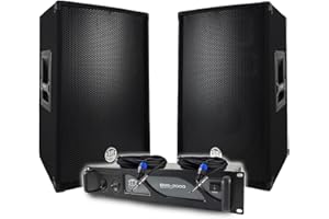 BM SONIC Pack Sono DJ BM Bmsonic Amplificateur BMS2000 2000W, Paire d'Enceintes Passives BMS12 2x600W, Câbles, Sonorisation Pro