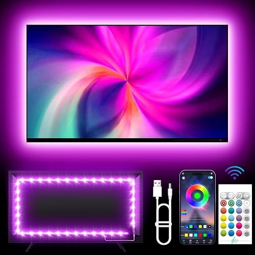 KANTUTOE TV Lights, 4m RGB LED Strip Lights for 32-55 Inch TV, Music Sync Bluetooth APP and Remote Control, USB Powered for Gaming/Bedroom
