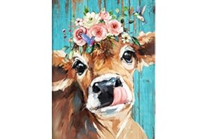 Hrobig Malen Nach Zahlen Erwachsene Tiere Kuh - DIY Handgemalt Ölgemälde Leinwand Kits mit 3 Pinsel und Acrylpigment für Frauen Home Deko Geburtstag Weihnachten Geschenk - 40 x 50 cm (Ohne Rahmen)