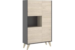Mobelcenter - Mueble Aparador Alto 3 Puertas - Buffet Moderno - Armario Auxiliar Comedor - Acabado Color Grafito y Natural - Medidas: Ancho: 81 cm x Fondo: 43 cm x Alto: 135 cm - (1087)