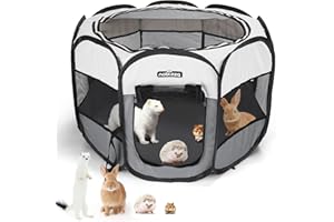 Nobleza Pet Playpen Portable Foldable Dog Cat Puppy Pen for Indoors Outdoor Pop Up Pet Fence Breathable Mesh Pet Carrier Kennel Soft Cage Tent for Rabbit Hamster Guinea Pig Beige Gray,24.4x24.4x17.7in