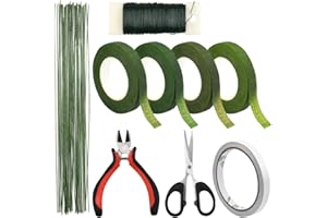 Dokpav Kit d’outils d’arrangement floral, Ensemble 9pcs Fleuriste Ruban Vert, Fil de Fer Fleur, Ciseaux de Coupe, Vert Adhesif, pour Bouquet Tige Wrap Fleuriste DIY Jardinage Mariage