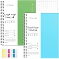 EMSHOI Spiral Graph Notebook, 2 Pack 7.48" x 10.15" B5 Large Graph Paper Composition Notebook, 640 Pages 100gsm Thick Grid Journal with Sticky Notes, Plastic Hardcover, Blue, Green
