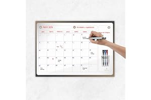 PREVIS Pizarra Calendario Pared Adhesivo A2 60x40cm con 3 Rotuladores - Planificador Mensual Cocina, Escritorio, Habitación, Oficina - Wall Calendar 2025 Planner