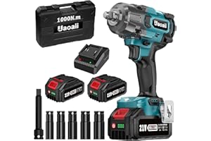 Uaoaii 1000Nm(738ft-lbs) Cordless Impact Wrench High Torque, 1/2 Power Battery Impact Gun w/ 2X 4.0Ah Battery, Fast Charger, 5 Sockets, Storage Tool Box & Variable Speeds for Car Tire Truck RV Mower