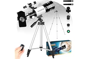 NACATIN Telescopio Bambino Principiante 70MM (15X-150X) con allungabile Treppiede Astronomia Telescopio con Smartphone e Telecomando senza Fili (F30070-Blanc)