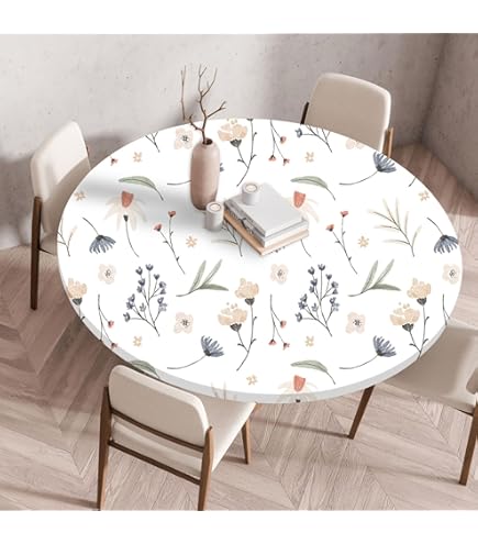 Chickw1 Ronde Nappe De Table Élastique Ajustable, Imperméable, Couverture De Table Kitchen Extensible Protection Tables Pour Restaurants, Pique-niques - Motif En Bois 3D (Pommes De Pin,120cm