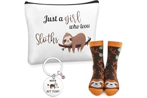 Sintege 3 Pcs Sloth Gift Set for Women Include Sloth Gift Makeup Bag, Socks and Keychain Just a Girl Who Loves Presents for Lover Women