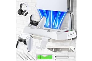 Tokluck PS5 Wandhalterung mit PS5 Ständer und Controller Ladestation, PS5 Standfuß mit 3 stufig Lüfter und Controller Halter, PS5 Halterung Wand mit Montageset für PS5 Zubehör