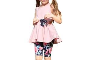 PATPAT Set di Abbigliamento per Ragazze, Pantaloni della Tuta Casual e Pantaloni a Campana, Vestiti Bambina di T-shirt Estive a Maniche Corte per Bambini, Regalo Estivo 3-12 Anni Coordinati 3 Colori