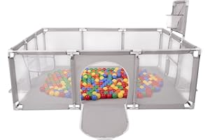 Selonis Parque De Juegos Con Canasta, Meta Y 200 Bolas Para Niños, Gris:Amarillo/Verde/Azul/Rojo/Naranja