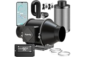 Aygrochy Abluftset 100mm,Rohrventilator mit Temperatur- und Feuchtigkeitsregler, WiFi App Steuerung, Aktivkohlefilter Schlauch Abluft Lüfter, Belüftungssystem Lüftungsset für Growzelt
