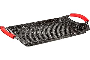 Euronovità EN-22141 Padella, Griglia, bistecchiera pietra nera 46 cm stone vulcanica rivestimento in pietra,fondo induzione