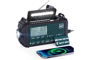 Mesqool 5000mAh Emergency DAB+/FM Radio with Rechargeable Battery, Solar Wind Up Charging, Torch, Reading Light & USB Power Bank, Portable for Camping, Hiking & Outdoor